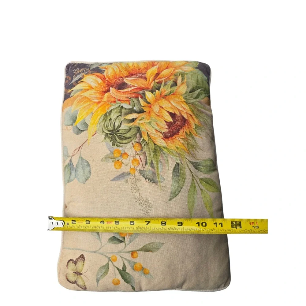 Sunflower Floral Decorative Lumbar Throw Pillow Beige Yellow Rustic Farmhouse